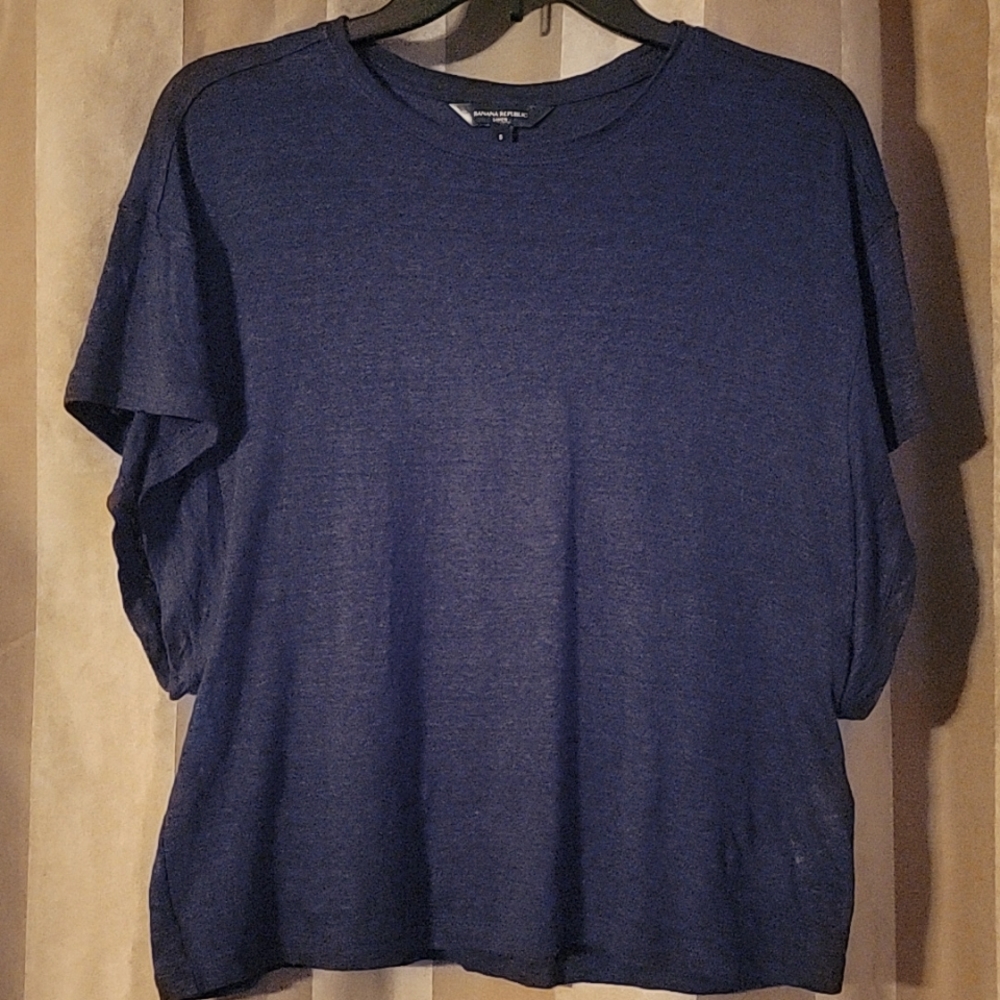 Banana Republic 100% Linen Short Navy BLUE Dolman Sleeve Top/Blouse Size Small